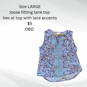 Blue Floral Tank Top with Lace Accents